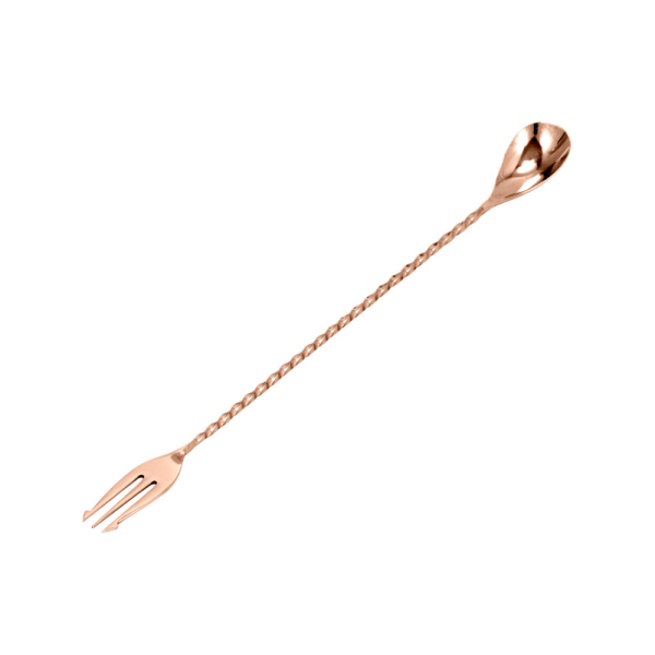 Lžička barmanská s vidličkou 40 cm, měď